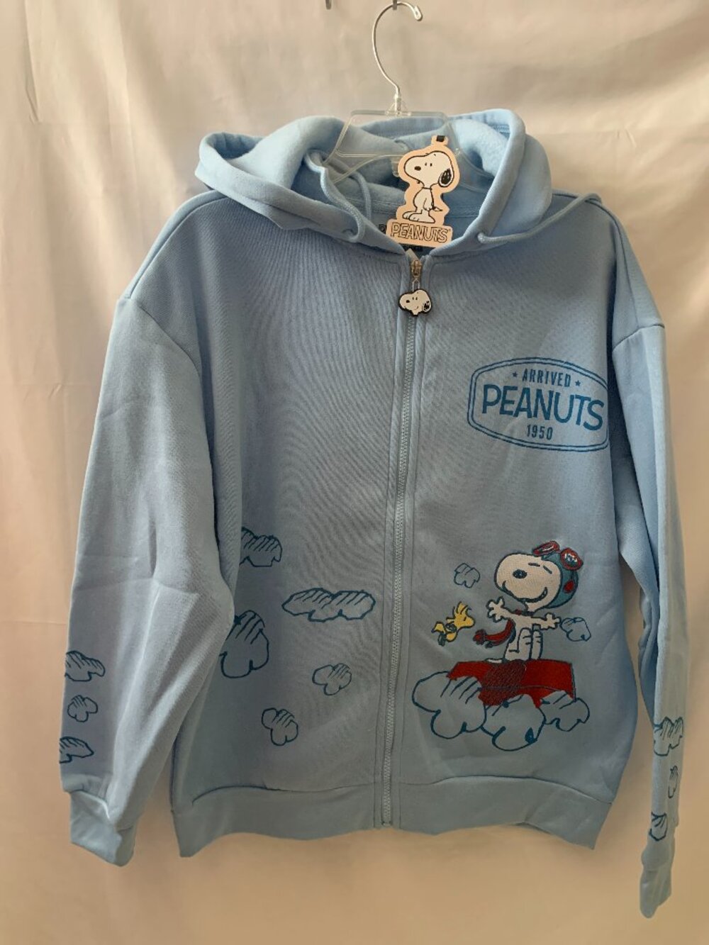 PEANUTS Snoopy Flying in the Sky Full Zip Hoodie Sweater Sz LARGE
